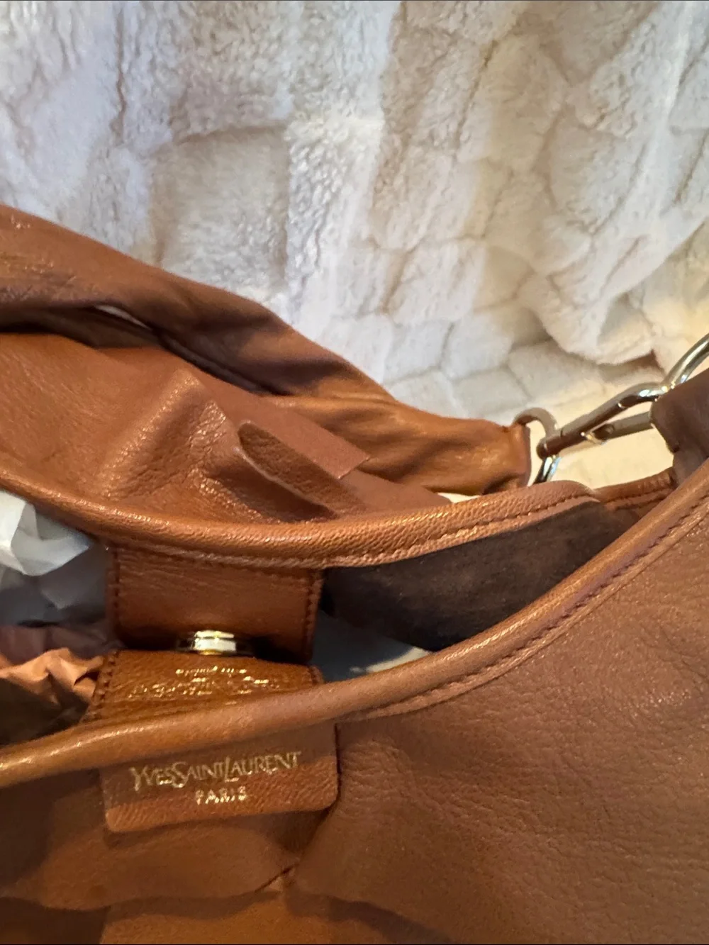 Yves Saint Laurent Brown Ruffled Leather Hobo
